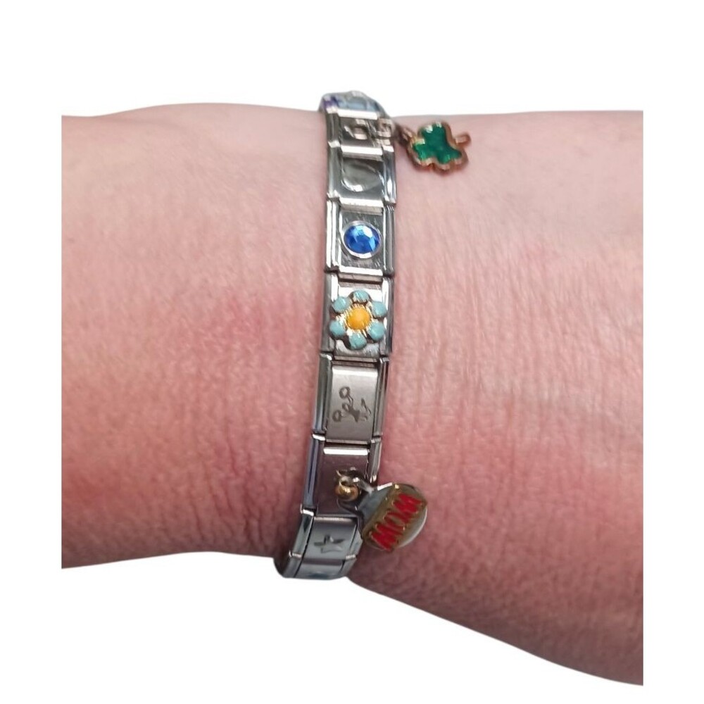 Vintage Y2K Italian Charm Bracelet 17 Curated Charms Mom Butterfly Clover Dangle